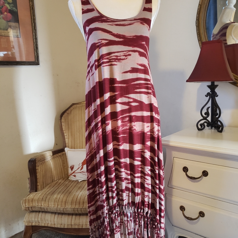 Red/Tan Zebra Pattern Fringed Tank Dress M